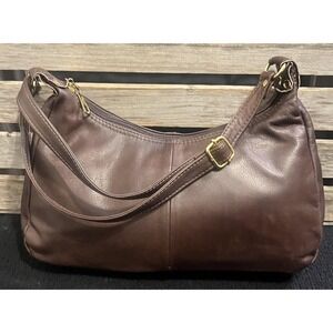 Vera Pelle Shoulder Bag Womens Medium Brown Leather Made In Italy Zip Purse